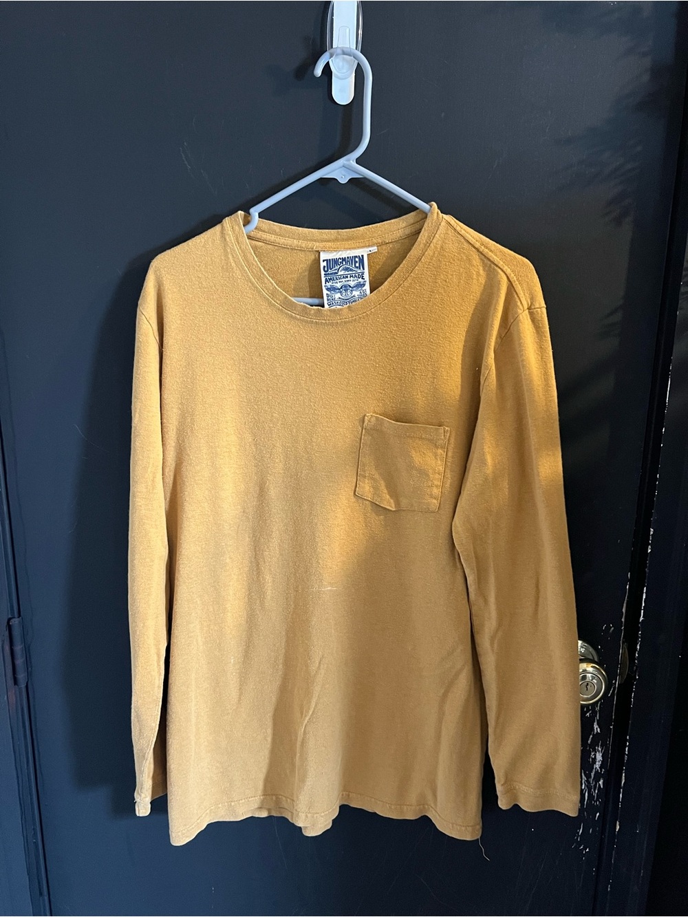 Jungmaven Hemp Mustard Yellow Long Sleeve Pocket Tee
